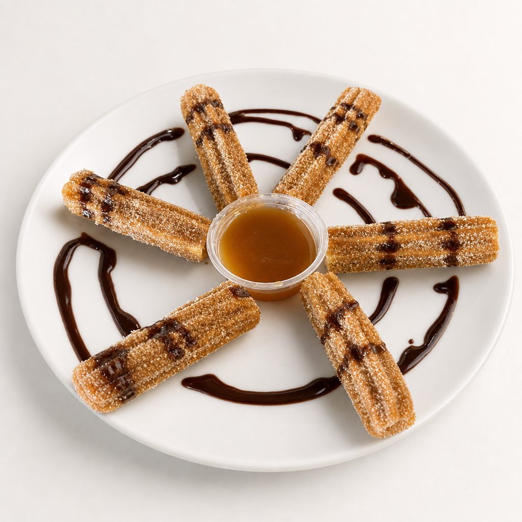 2 Churros with Caramel & Chocolate.
